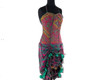 Ruby Fantasy Agni Silk SunDress; Light-weight handmade Summer Elven, Ruffle, Fairycore, Cottagecore dress.  SKU:735-9339