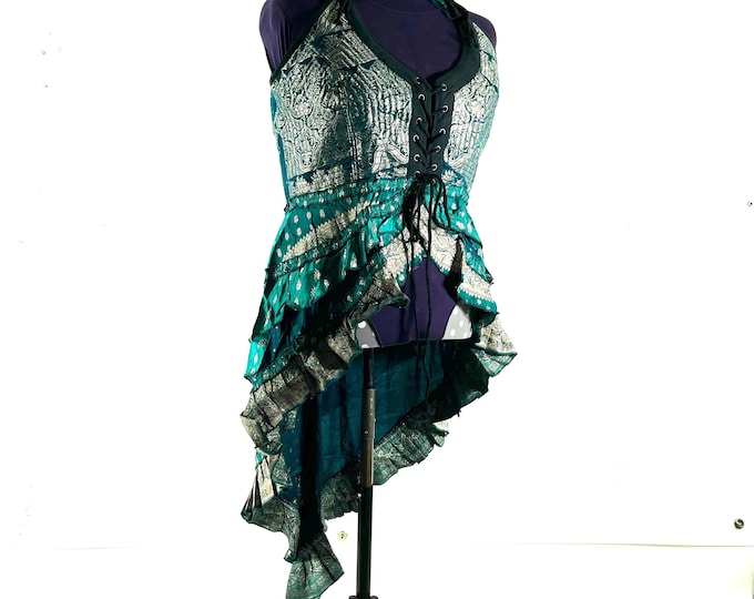 5XL. Varuna Corset Dress in Silk Brocade with long body. SKU:2002-10190
