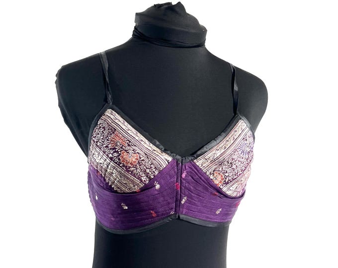 XS Gia Cross Strap Bra Top, Handmade in Vintage Silk Brocade (SKU:2160-10088)