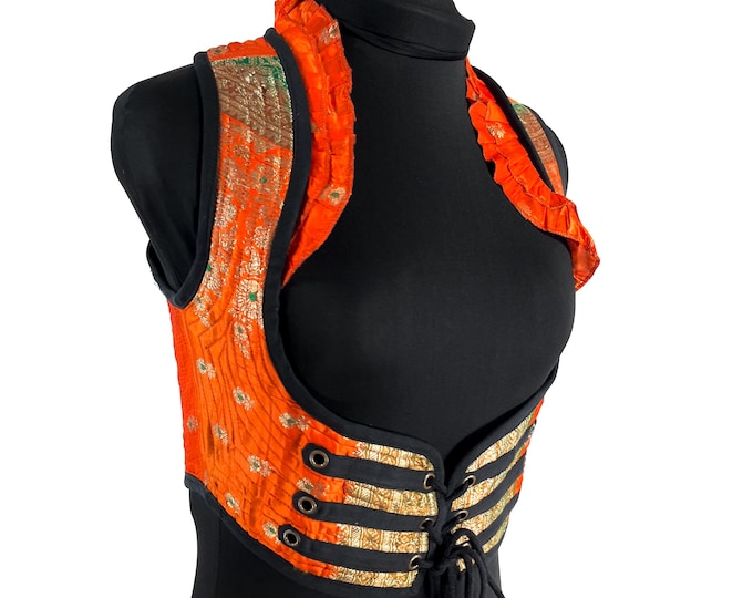 Underbust Corset Top; Ivy M steampunk vest handmade in Vintage Silk Brocade (SKU:2172-10115)