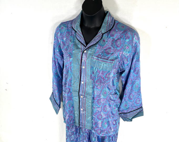 Sheer Sari Silk Pyjamas Set - Matching Lounge Wear with Travel Bag (Medium SKU: 726-10558)