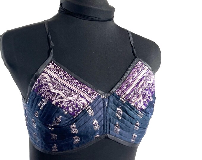 S Gia Cross Strap Bra Top, Handmade in Vintage Silk Brocade (SKU:2161-10064)