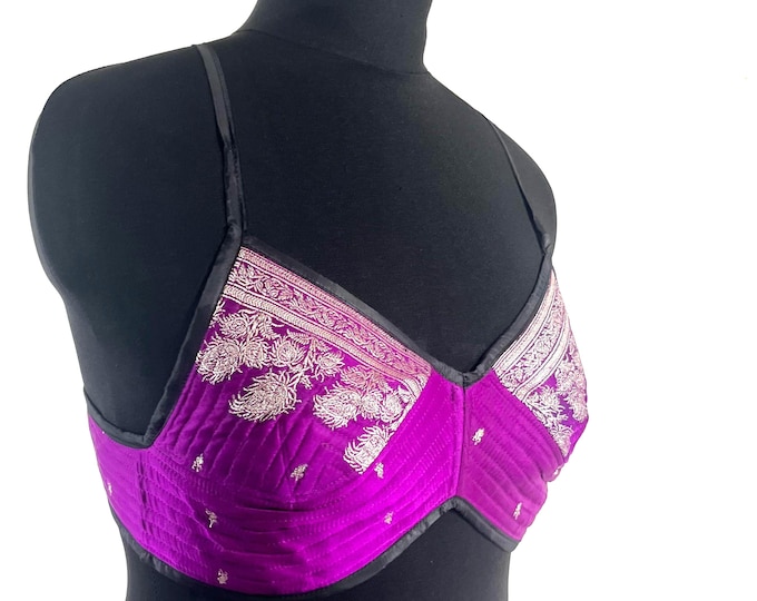 L Gia Cross Strap Bra Top, Handmade in Vintage Silk Brocade (SKU:2163-10039)