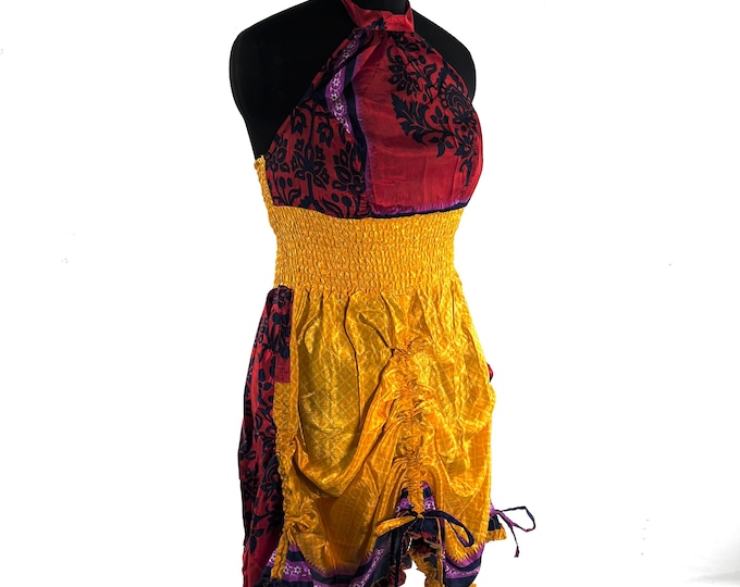 Sadie Silk Pixie Dress. One Size. A Sun Goddess Halter Dress with adjustable Rouches.  SKU:1031-10454