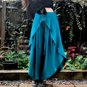 Turquoise Tulip Palazzo Pants; Rayon Split open leg harem trouser