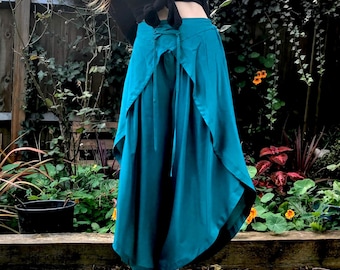 Turquoise Tulip Palazzo Pants; Rayon Split open leg harem trouser