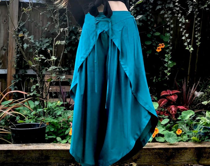 Turquoise Tulip Palazzo Pants; Rayon Split open leg harem trouser