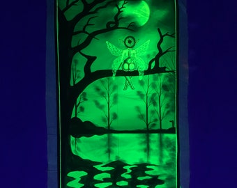 Fairy UV Art 69cm x 44cm apron. Blacklight Fluorescent Glow Art Backdrop / Tapestry Wall Hanging. 27” X 17”