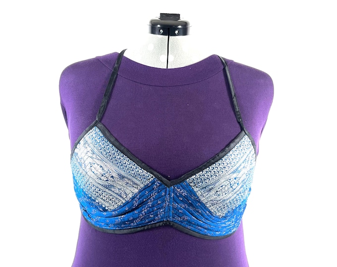2XL Gia Cross Strap Bra Top, Handmade in Vintage Silk Brocade (SKU:2165-9998)