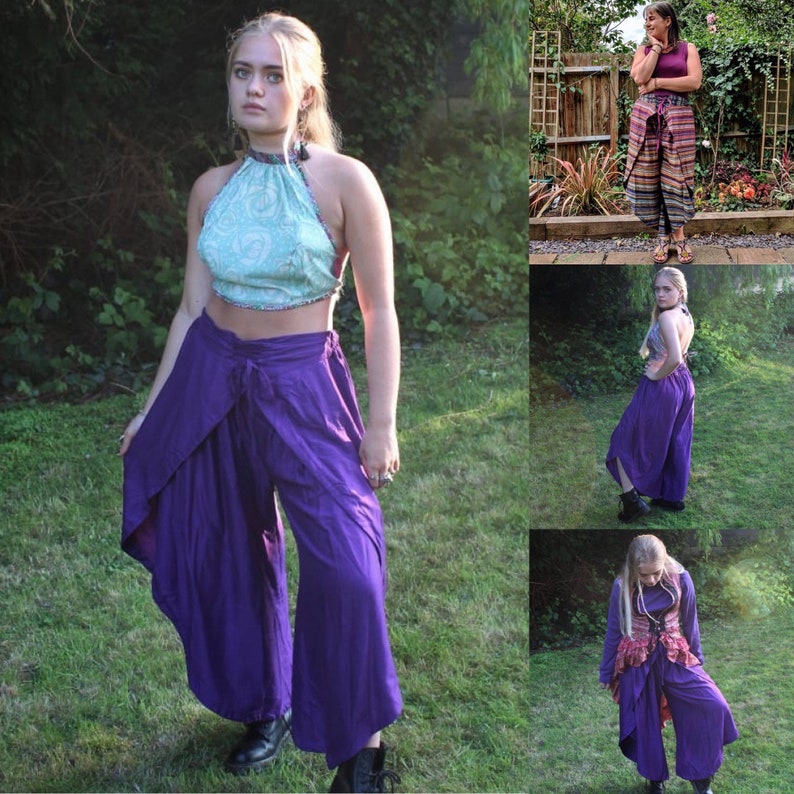 Purple Tulip Palazzo Pants in Rayon Split open leg harem trouser Why buy boring image 1