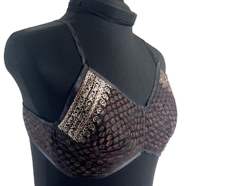 M Gia Cross Strap Bra Top, Handmade in Vintage Silk Brocade (SKU:2162-10050)