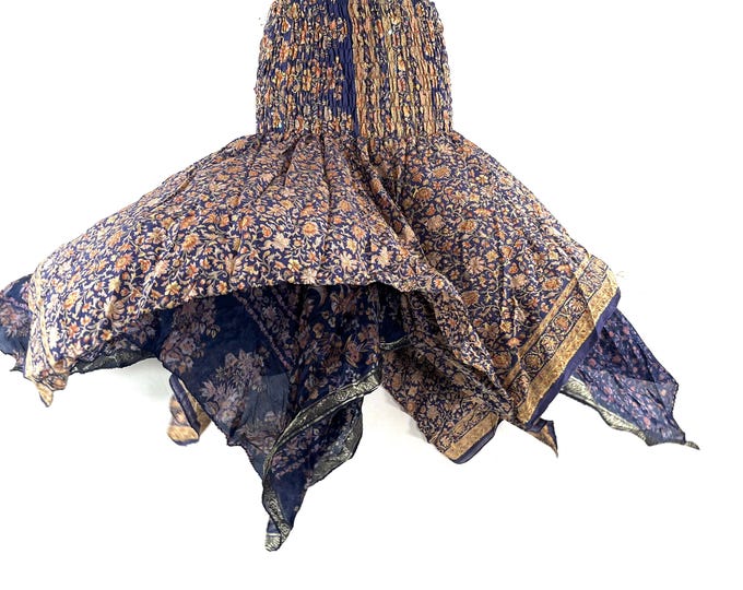 Nina Fairy Skirt One size in Silk (Length 32") a summer silk handmade handkerchief skirt swirly SKU:899-10445