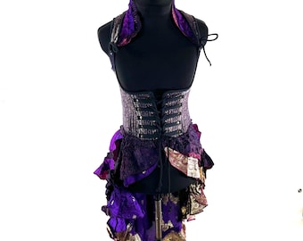 S Elisa Bustier Dress; Steampunk Under-bust Long Body Corset in Silk Brocade, (SKU:2004-10260)