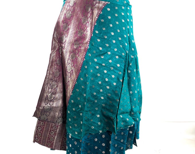 Pemberin Midi Wrap Skirt - Silk Brocade - Two Layer - A-Line - One Size (SKU:2034-10481)