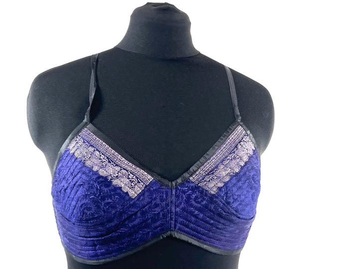 L Gia Cross Strap Bra Top, Handmade in Vintage Silk Brocade (SKU:2163-10021)