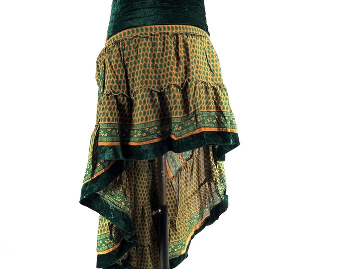 Layla Bohemian Hi Low Velvet Edged Silk Skirt (SKU:733-9969)