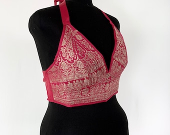 2XL. Phoenix Tribal Top. New cut. Silk brocade, Steampunk Pagan, Bohemian, Larp, Goth, Celtic crop top SKU:1026-5954