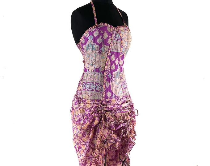 Ruby Fantasy Agni Silk SunDress; Light-weight handmade Summer Elven, Ruffle, Fairycore, Cottagecore dress.  SKU:735-9341