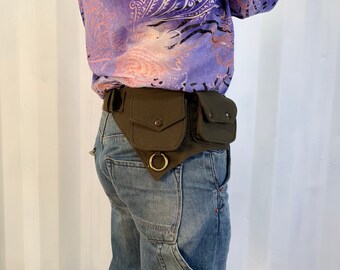 Steampunk Cotton Hip-bag. Fanny pack. Bum bag. brown 2 zipped pockets plus 3 mag clip pockets.