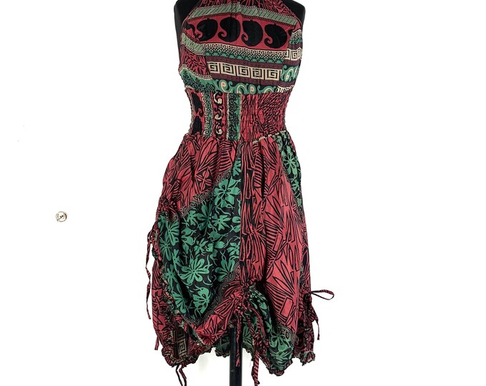 Sadie Silk Pixie Dress. One Size. A Sun Goddess Halter Dress with adjustable Rouches.  SKU:1031-5504