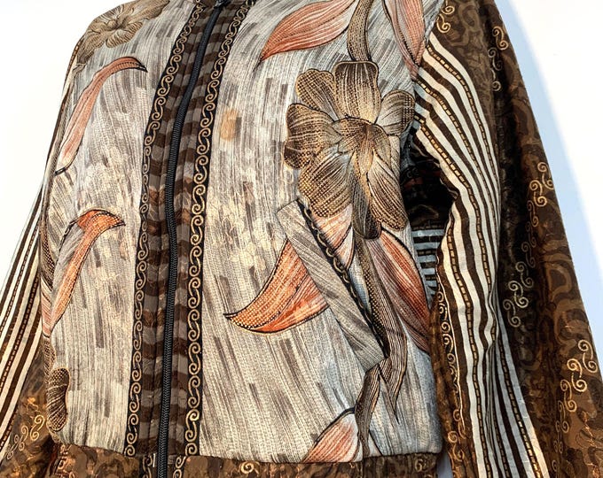 S/M Jude Silk Bomber Jacket - fleece lining - Copper & Bronze (SKU:500-0002)