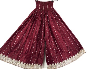 Felicity Culottes in Seidenbrokat One size Hose mit Gummizug in der Taille Weites Bein Palazzo Hose SKU: 810-7730