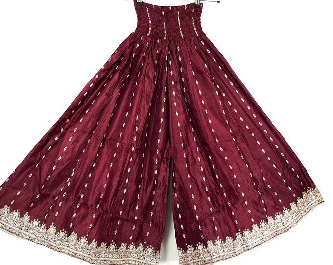 Felicity Culottes in Silk brocade One size pants with Elasticated Waist Wide Leg Palazzo trousers SKU:810-7730