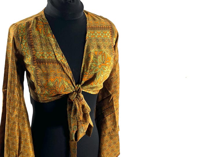 Joy Bell Sleeve Crop Top, Sari Summer Wrap UK-S/M (SKU:570-10316)