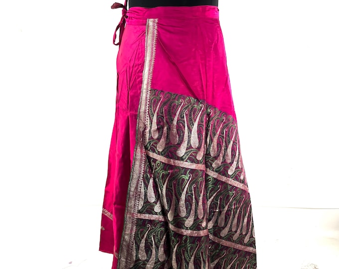 Pahala Maxi Wrap Skirt. Upcycled Vintage Heavy Silk Brocade Sari. One Layer A-Line Wrap Skirt SKU:2032-10485