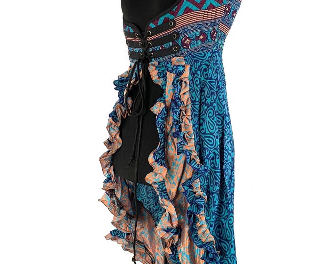 M. Underbust Steampunk Corset Dress with adj tail length. Bustier made from Vintage Silk, our Celeste ideal for Cosplay SKU:984-5444