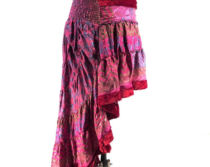 XL Layla Bohemian High Low Skirt - Silk, Velvet Edged (SKU:734-9953)