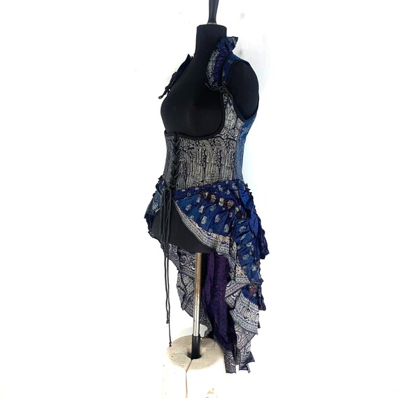 XL Elisa Corset Dress - Blue Bustier - Silk Brocade - Long Body (SKU:2004-4367)
