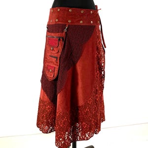 Red Fox Corduroy Long Wrap Skirt, handmade Steampunk Maxi Skirt.