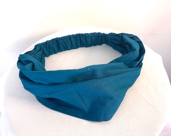 Turquoise Blue Cotton Washable Headband Face Mask. dust mask, bandana, scrunchies FIT Head circumference 19” to 23”