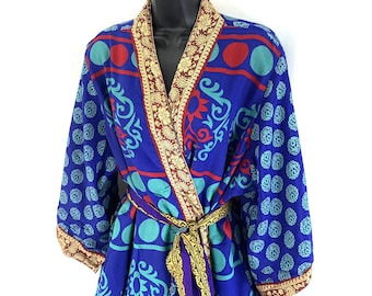 M/L. Luxury Reversible Silk Kimono with deep pockets. A Dressing Gown, Bath Robe, a perfect gift.  SKU:724-3901