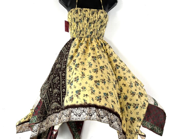Ayeling Fairy Dress; Silk Summer Dress, One Size 38" (97cm) Midi Length, Silky Sun Bohemian Hippy Boho Gypsy Princess. SKU:904-7271