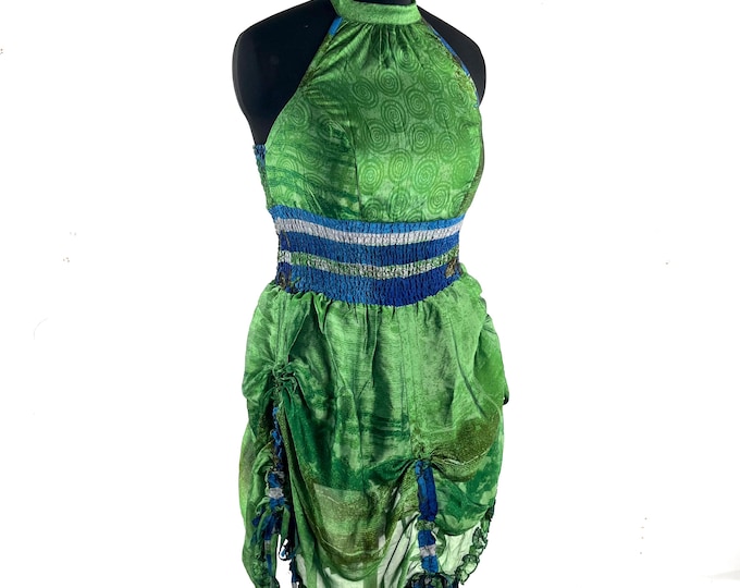 Sadie Silk Pixie Dress. One Size. A Sun Goddess Halter Dress with adjustable Rouches.  SKU:1031-10450