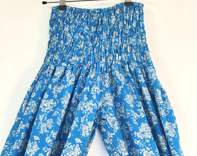 Tina Silk Pantaloon Harem. One size Adult. Note, this pair is a sheer material. Yoga Pants, Gypsy trousers, festival style in Blue