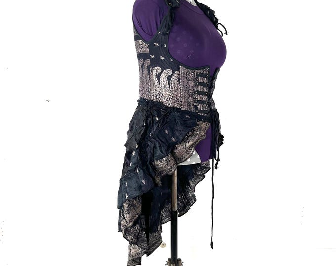 4XL Elisa Bustier Dress; Steampunk Under-bust Long Body Corset Silk Brocade (SKU:2004-7901)