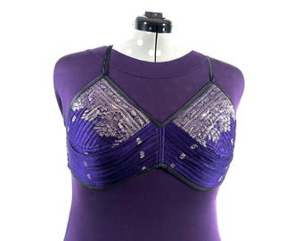 2XL Gia Cross Strap Bra Top, Handmade in Vintage Silk Brocade (SKU:2165-9999)