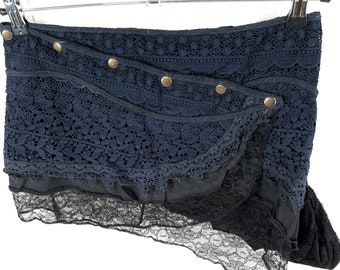 Navy Blue Cotton Lace Mini Skirt with detachable purse,