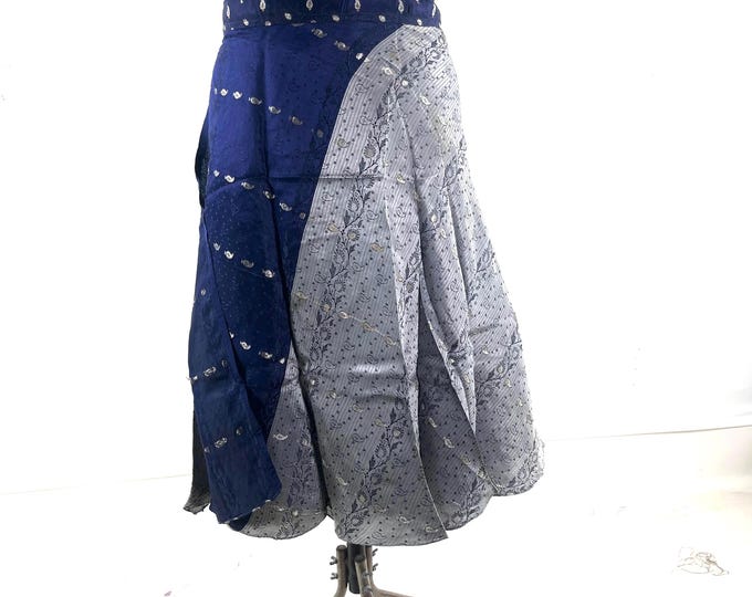 Pahala Midi Wrap Skirt in Upcycled Heavy Silk Brocade Sari. (One Layer A-Line Saree Wrap Skirt)  SKU:2031-10508