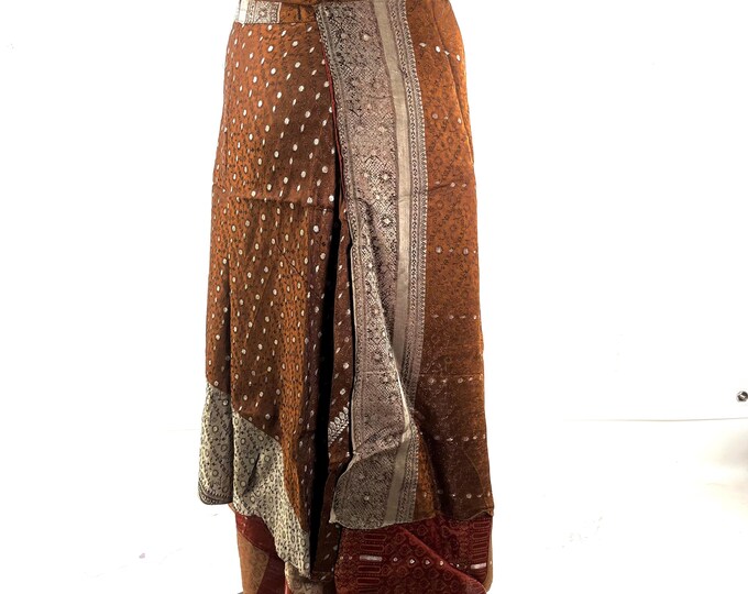 Pemberin Maxi Wrap Skirt - Silk Brocade - Two Layer - A-Line - One Size SKU:2035-10466