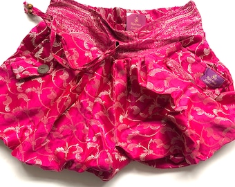 S/M.   Goddess Pocket Shorts, Hot Pants, Yoga, Mini, Rave, Party, Dance, Boho, Hot Pink & Gold  Shorts.