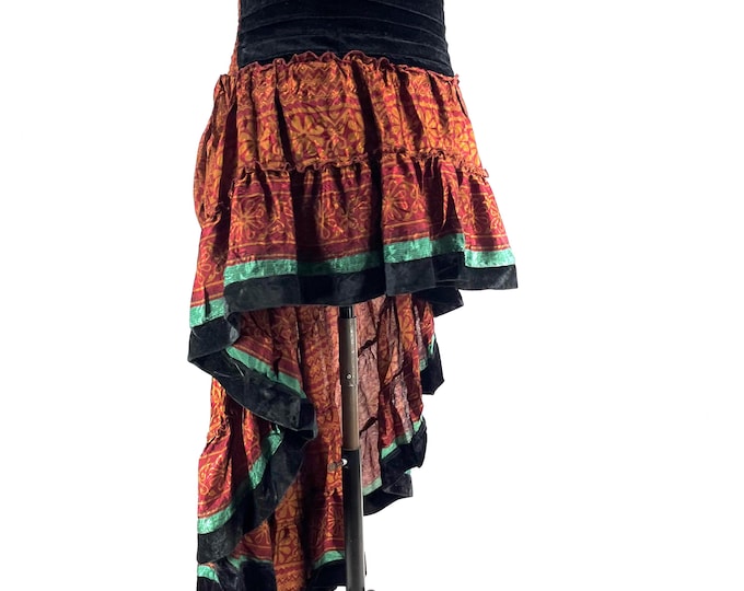 Layla Bohemian Hi Low Velvet Edged Silk Skirt (SKU:733-9973)