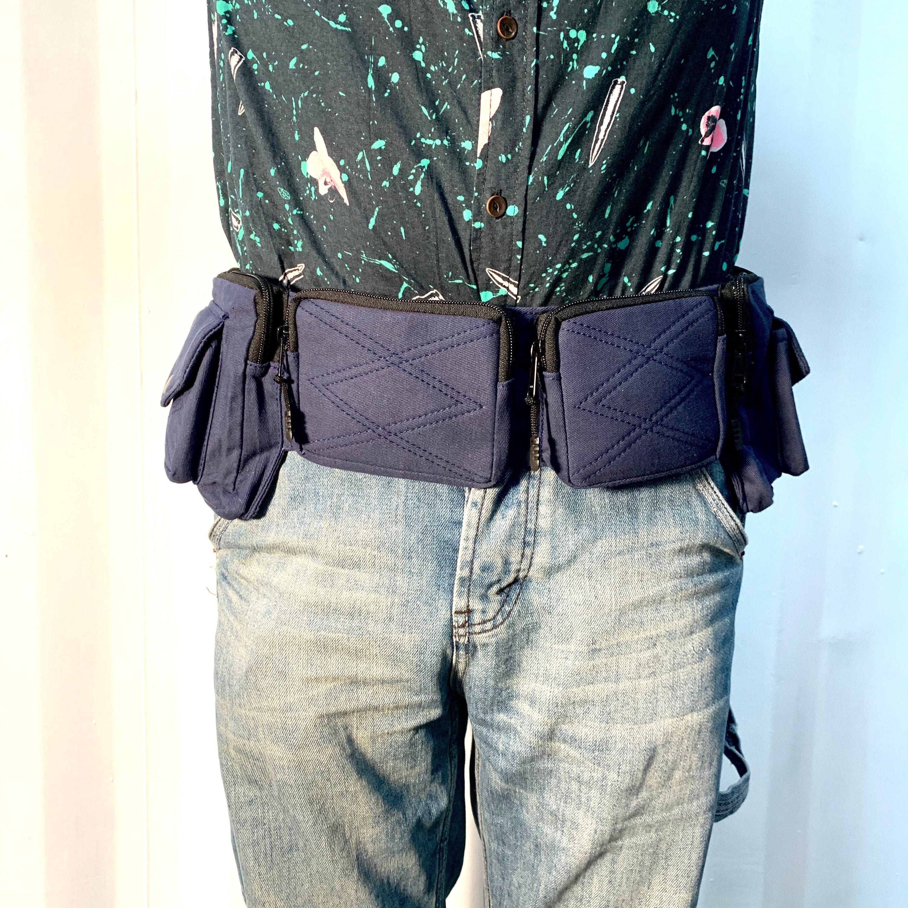 Blue Cotton Utility Belt. Money Belt 