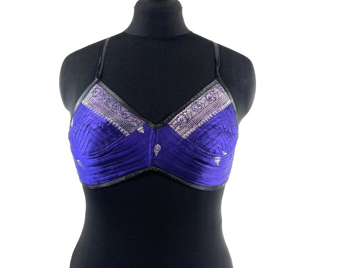 L Gia Cross Strap Bra Top, Handmade in Vintage Silk Brocade (SKU:2163-10032)