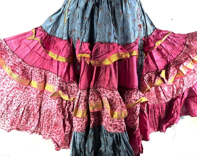 Yasmin 25 Yard Skirt handmade in Vintage Winter Silk, Maxi One Size; (28"-42" Waist) a Boho Cottagecore skirt SKU:740-8984