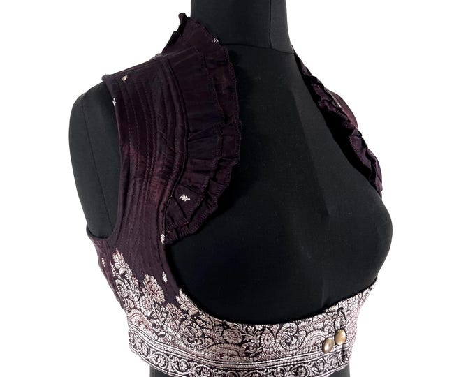 S. Underbust Corset Top Bustier handmade in Vintage Silk Brocade.  SKU:441-8820