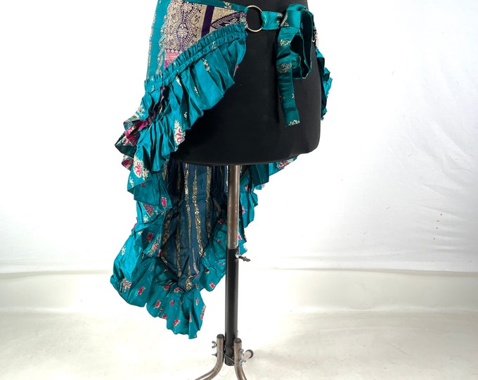 Bustle Wrap Over Skirt Vintage Silk Brocade, Luna M/L; Tribal Belly Dance mini skirt, Steampunk Festival Cosplay Tail Skirt SKU:221-7135